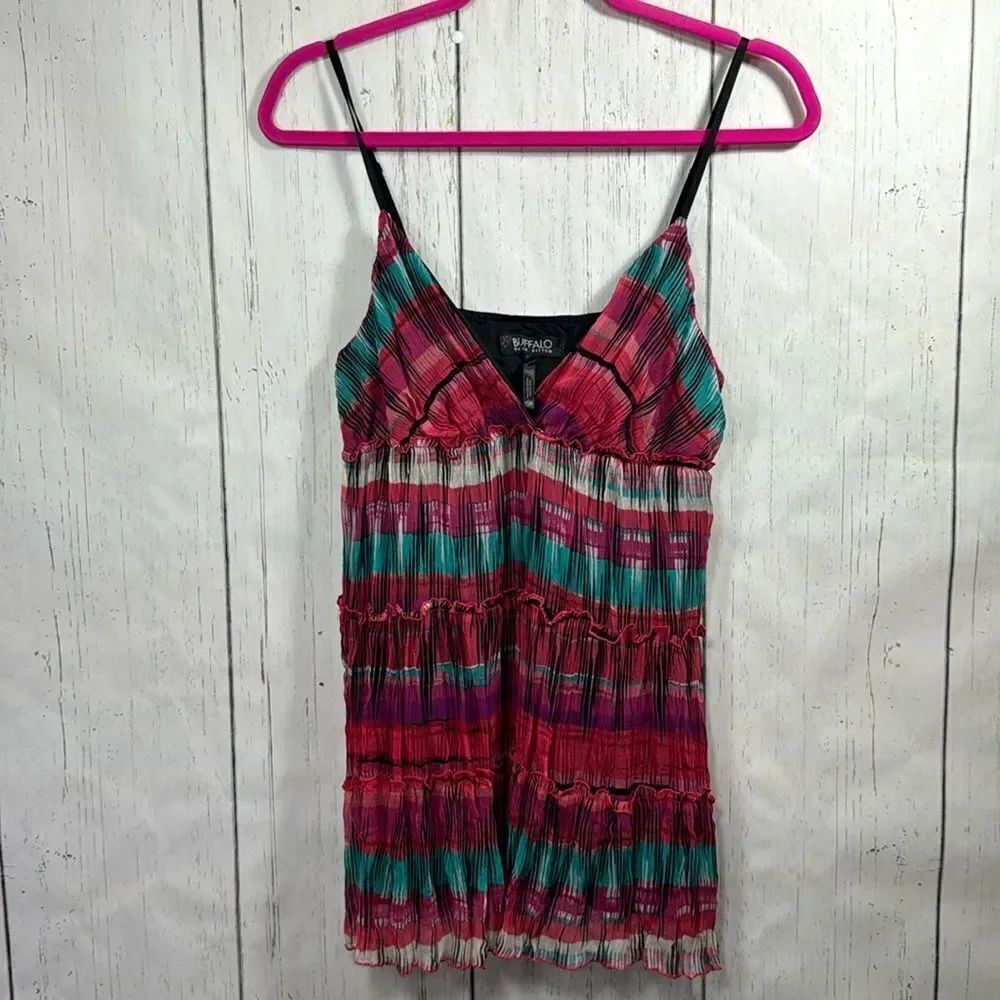 Buffalo David Bitton Silk Blend Plaid Cami Top Size Large Boho Y2K Fairycore